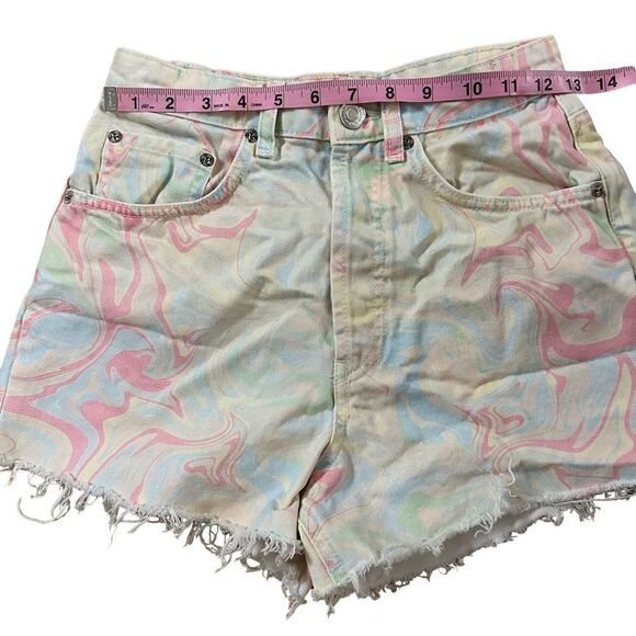 Zara ~ Womens High Rise Shorts ~ Marble Swirl Pastel 5 pocket Denim ~ size 4 - Picture 5 of 9